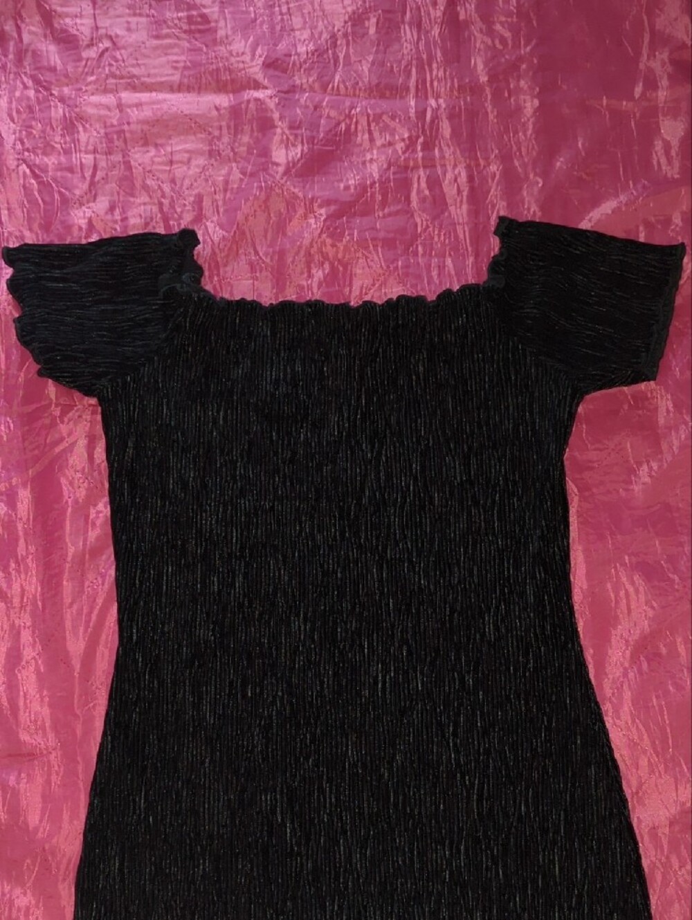 Off-Shoulder Black Ribbed Mini Dress - Picture 5 of 5